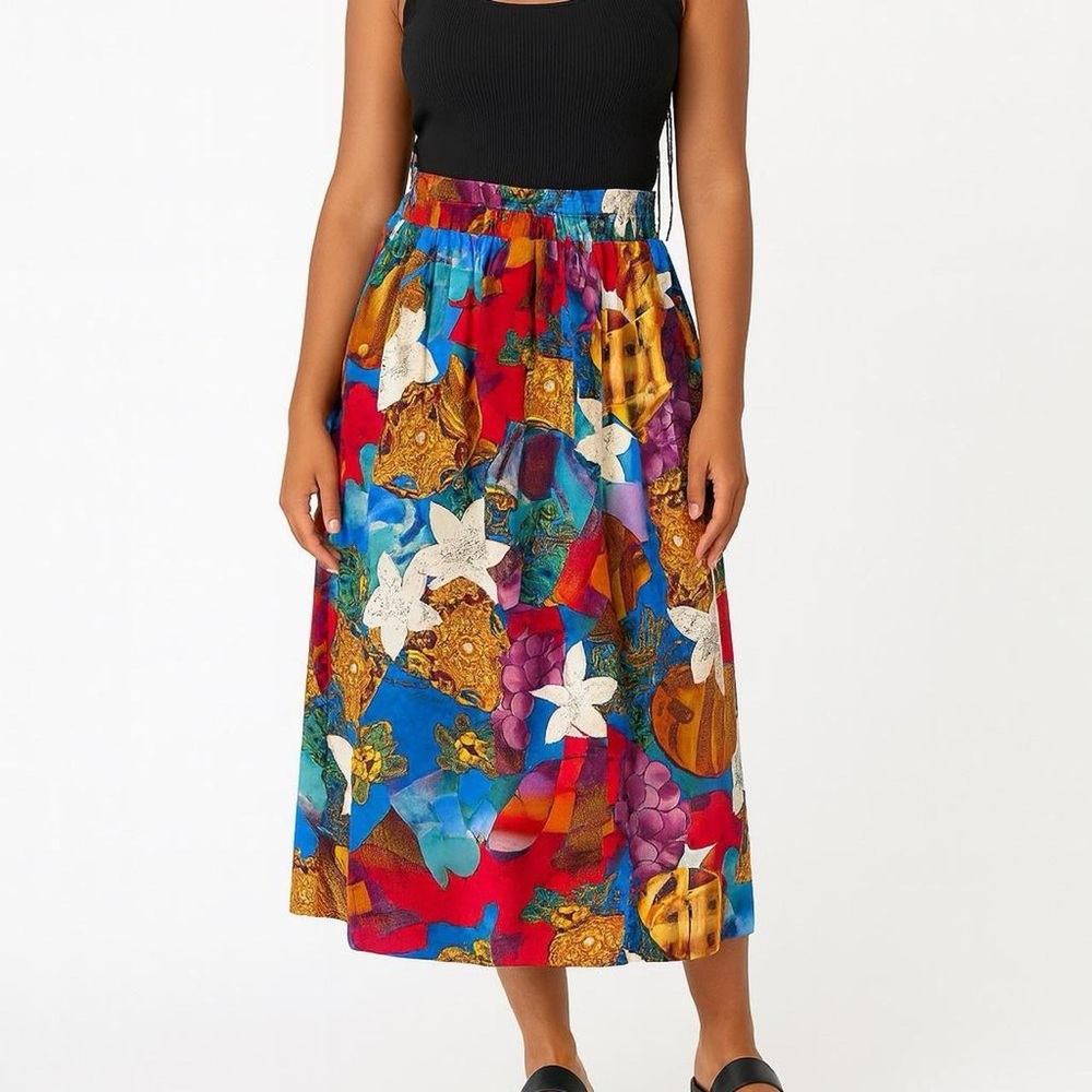 Rafaella 100% Silk Abstract Floral Midi Skirt – Size L